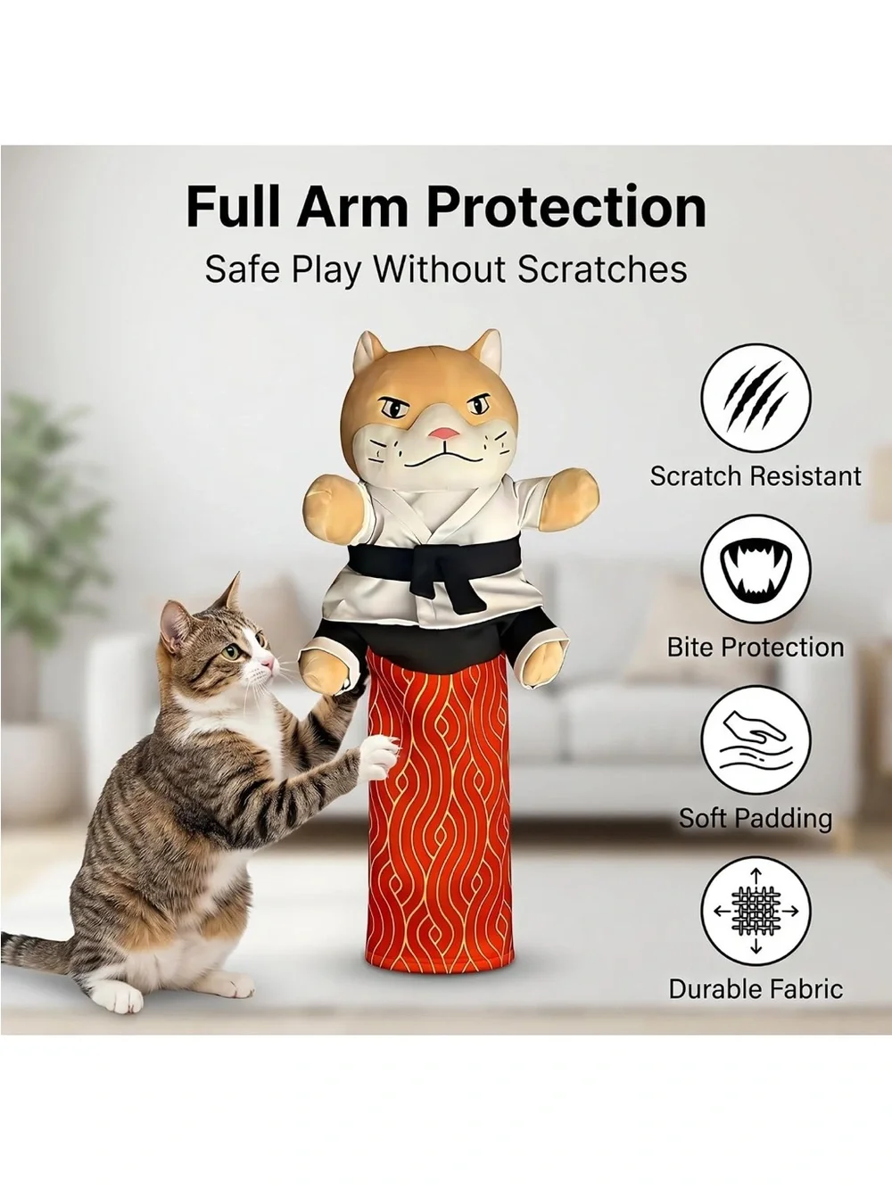 Karate Kitty Puppet Cat Wrestling Play Glove Full-Coverage Arm Sleeves toy nwt